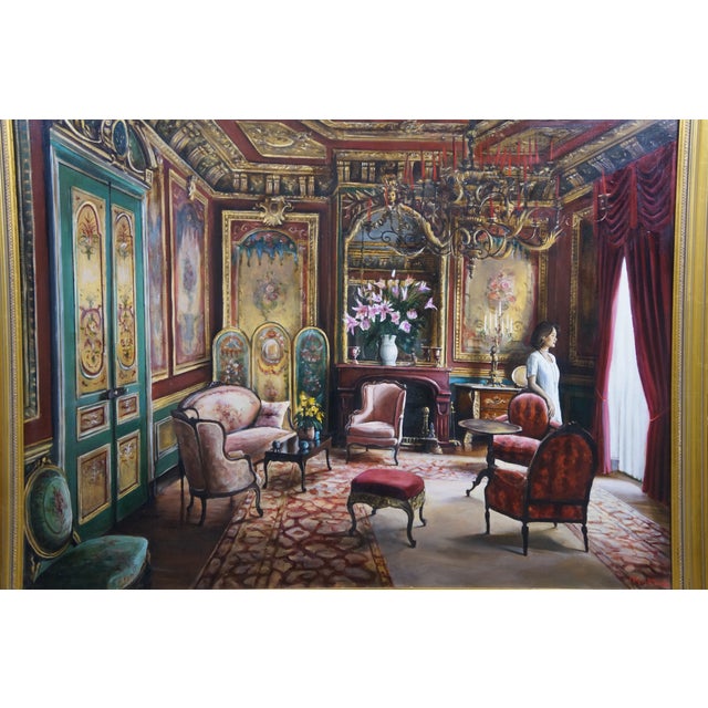 Late 20th Century Harry McCormick "Red Interior" Victorian Palace Parlor Oil Painting Canvas 43" For Sale - Image 6 of 11