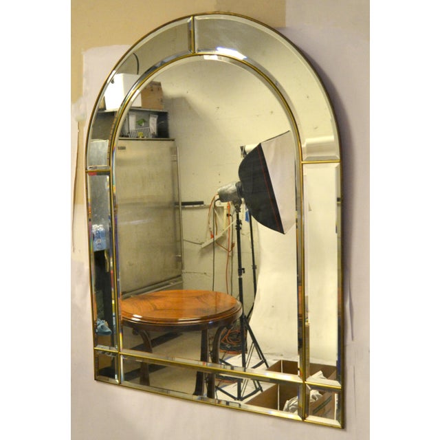 1970s Venetian Arch Shaped Beveled Glass Brass Wall Mirror Hollywood Regency For Sale - Image 9 of 14