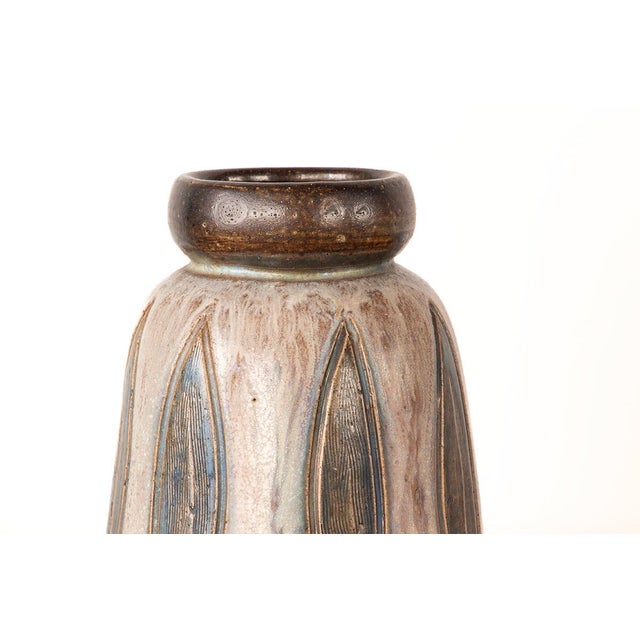 Art Deco Vase in Green and Gray Glazed Ceramic by Edouard Grégoire, 1920s For Sale - Image 10 of 12