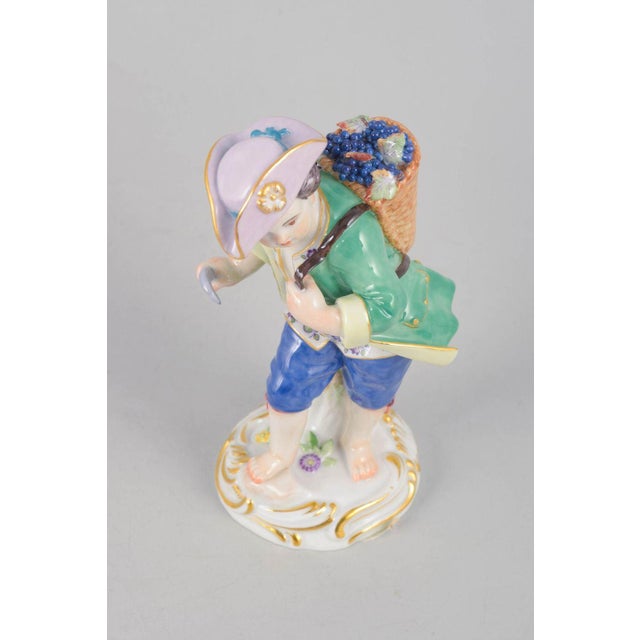 Rococo Early 20th Century Porcelain Figurine of Boy with Basket of Grapes from Meissen, Germany For Sale - Image 3 of 5