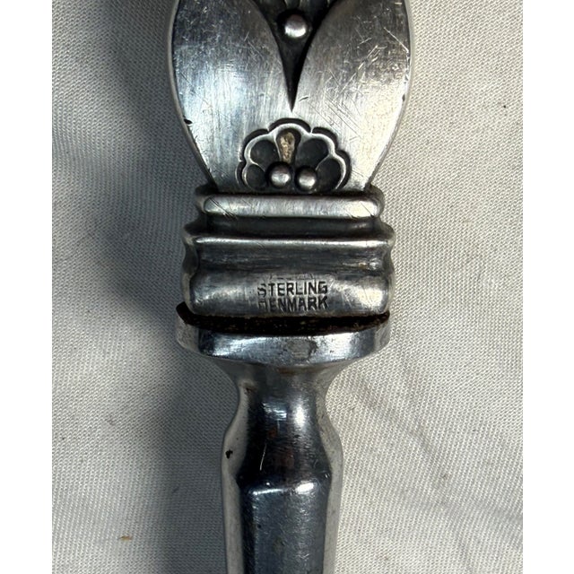 1970s Vintage Georg Jensen "Cactus" Pattern Sterling Silver 2-Tine Roast Carving Fork For Sale - Image 5 of 12