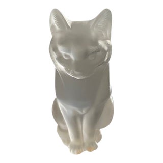 Lalique France Frosted Crystal "Chat Assis" Sitting Cat Figurine #11603 Signed For Sale