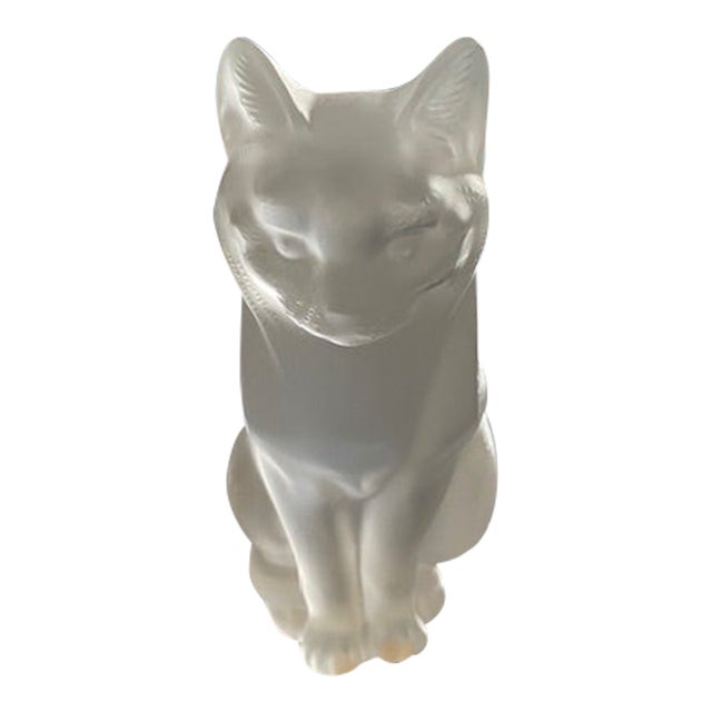 Lalique France Frosted Crystal "Chat Assis" Sitting Cat Figurine #11603 Signed For Sale
