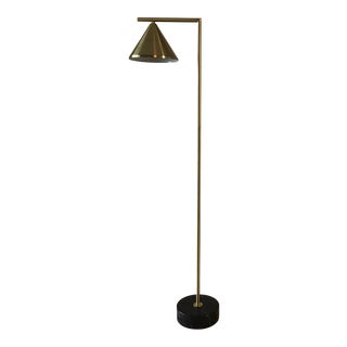 Mid-Century Style Brass and Black Marble Base Floor Lamp For Sale
