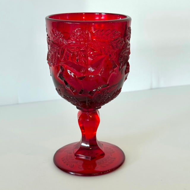1970s Madonna Inn Ruby Red Glasses, Leaf Pattern Goblet, Fenton / Wright Set of 2 For Sale - Image 10 of 13
