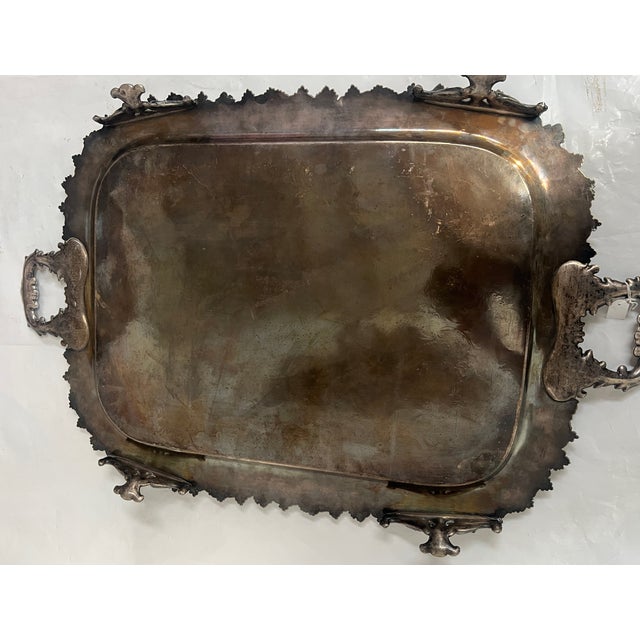 Large Silver-Plated Metal Tray, 1800s For Sale - Image 3 of 16