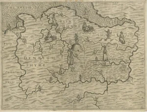 Antique Map in Denbighshire and Flintshire from Draytons Poly-Olbion, 1622