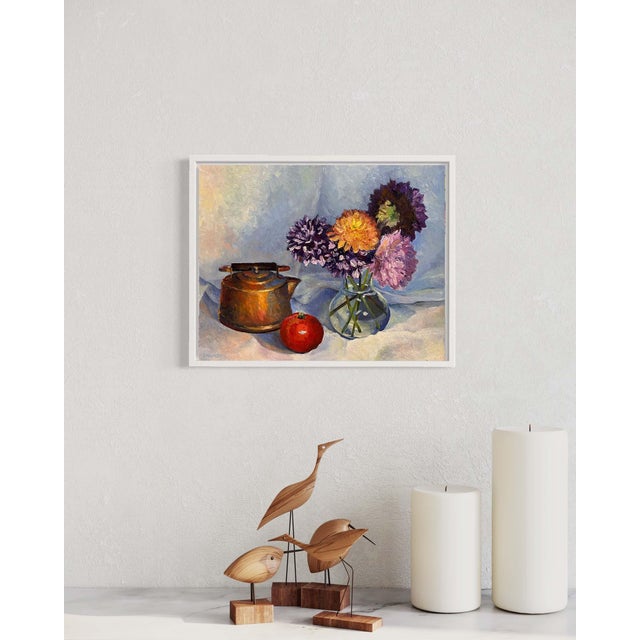 Realism Dahlia's for Home, Floral Still Life Oil Painting For Sale - Image 3 of 8