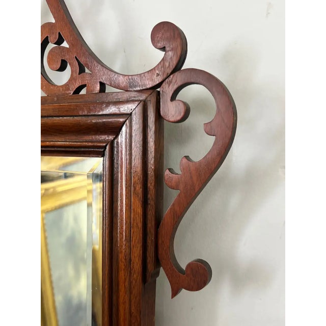 Baker Georgian Chippendale Carved Mahogany Wall Mantel Mirror Fretwork Crest For Sale In New York - Image 6 of 11