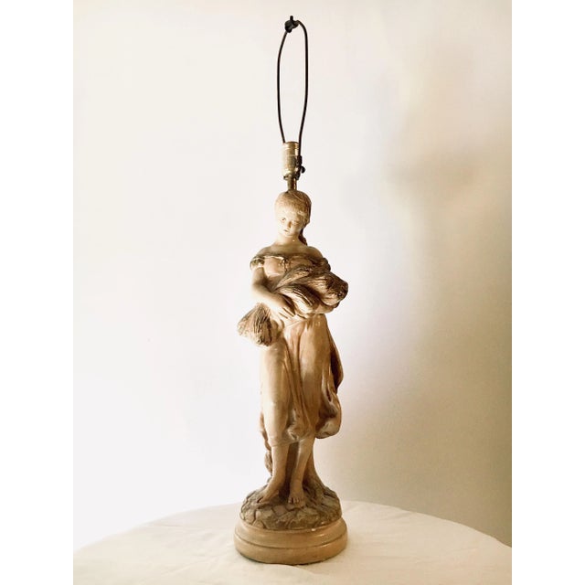 Ecru Mid-Century Girl With Wheat Lamp For Sale - Image 8 of 8