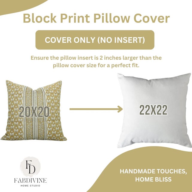 Not Yet Made - Made To Order Fabdivine Handcrafted Block Print Cushion Cover 14x14 Inch Pure Linen- Titli Border For Sale - Image 5 of 5
