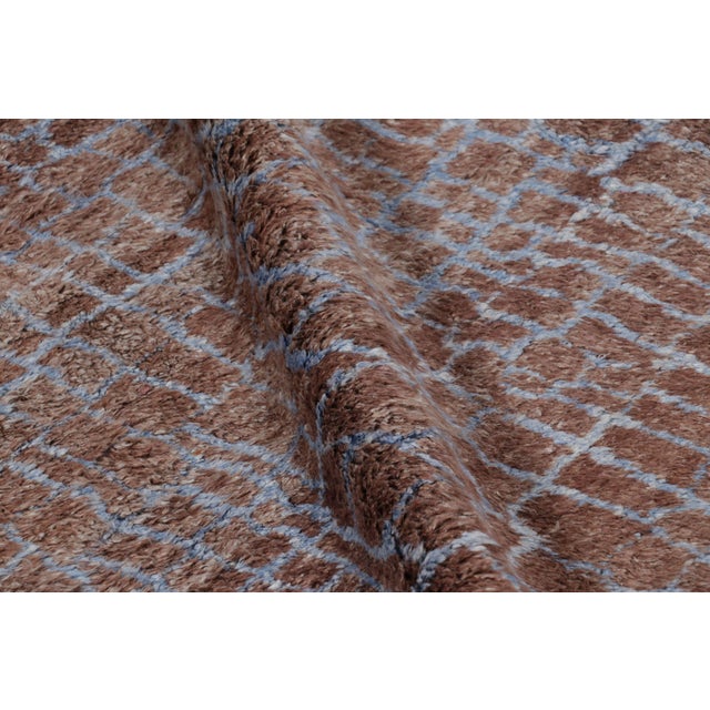 Textile Rug & Kilim’s Modern Rug in Brown With Blue Geometric Patterns For Sale - Image 7 of 8