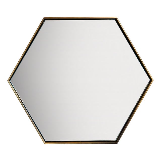Italian Medium Hexagonal Cassiopeia Wall Mirror in Burnished Metal For Sale