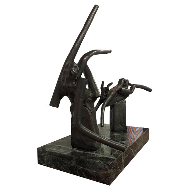 Modern abstract sculpture of a woman and goat by renowned artist Reuben Nakian. The work features a female nymph figure...
