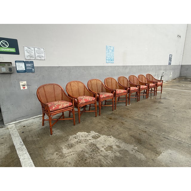 Vintage McGuire Rattan Dining Set W 8 Chairs & Rectantgular Table - A Set of 9 For Sale - Image 9 of 12