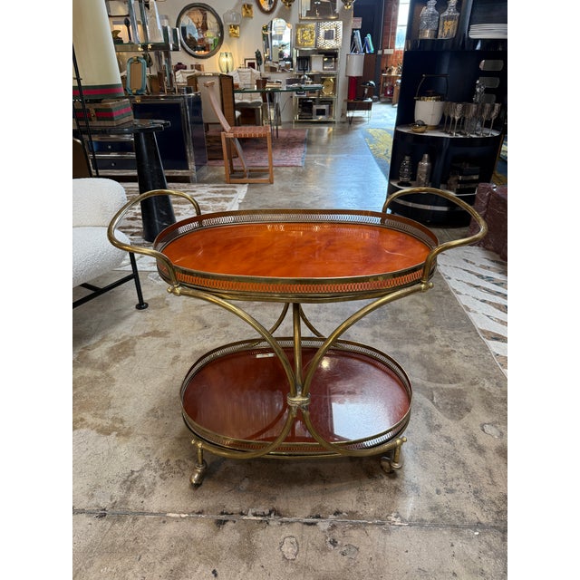 Brass Italian Brass and Lacquered Bar Cart, 1950s For Sale - Image 8 of 9