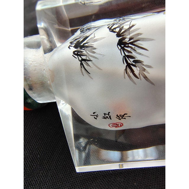 Chinese Vintage Signed Chinese Inside-Painted Glass Snuff Bottle – Rare Triangular Form For Sale - Image 3 of 6