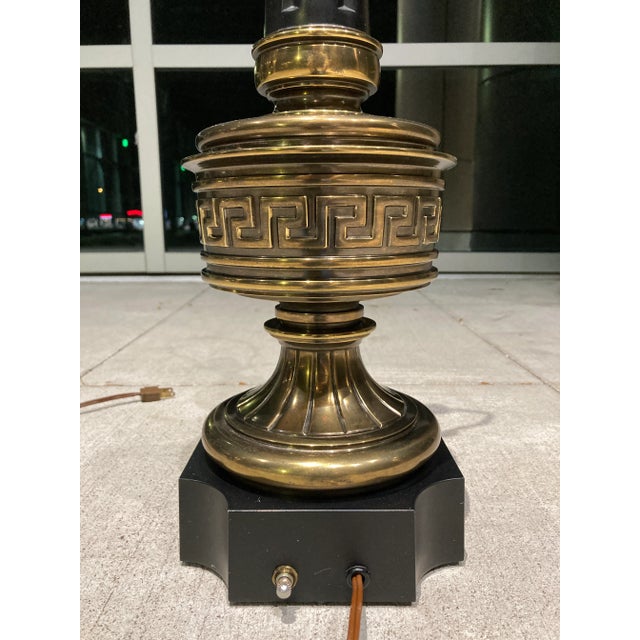 Metal Stiffel Greek Key Brass Table Lamp With Large Regency Flame Chicago For Sale - Image 7 of 13