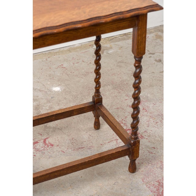 Brown 1910s Honey Oak Tiger Barley Twist Table W/ Scallop Edge For Sale - Image 8 of 8