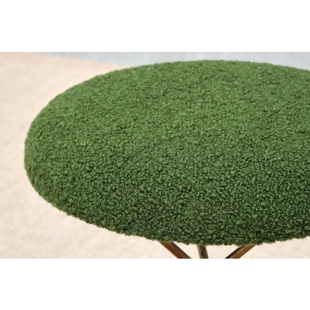 1950s Italian Modern Sculptural Tripod Brass Stools in Green Bouclé, 1950s, Set of 2 For Sale - Image 5 of 11