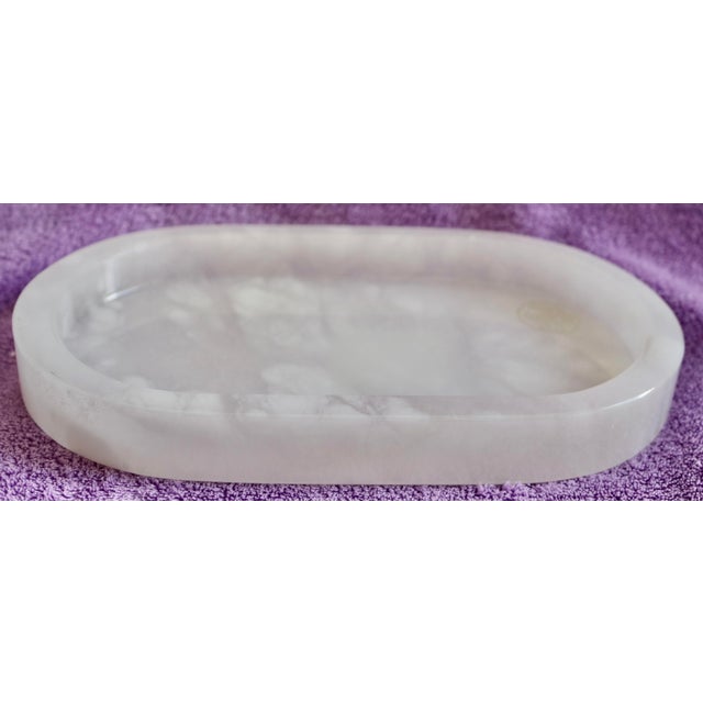 Italian Marble Tray White Oval Italian Crafted Volterra Alabaster For Sale - Image 3 of 4