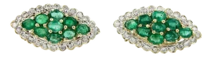 Emerald & Diamond 14k Yellow Gold Cluster Earrings - 2 Pieces