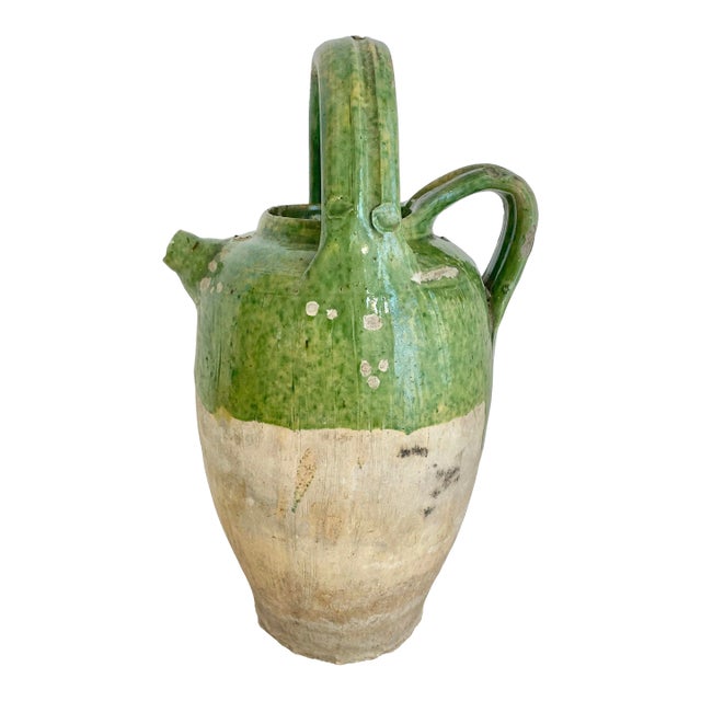 Late 18th Century Saintonge Green Glazed French Pottery Cruché For Sale