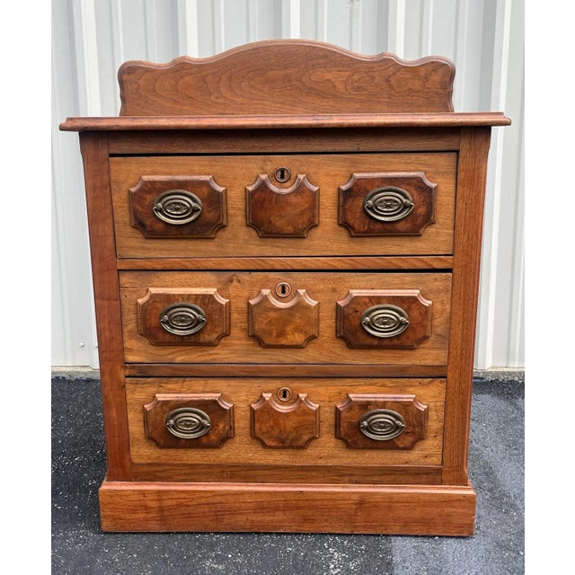 American Antique Early American Walnut and Burlwood 3-Drawer Chest of Drawers For Sale - Image 3 of 12