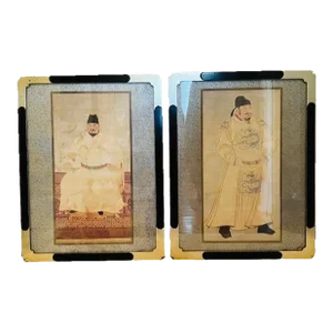 1950s Asian Warriors Mid-Century Modern Paintings - a Pair, Framed