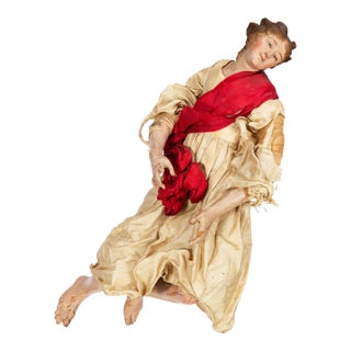 Rare Italian Carved Polychromed Crèche Santos Saint Angel Figurine Ca. 1750 For Sale