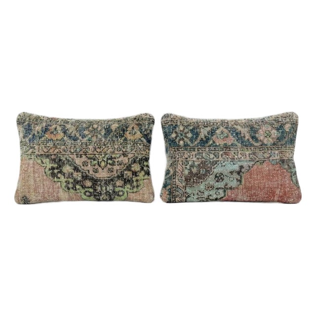 Bohemian Lumbar Rug Pillow Cover 16'' X 24'' - Set of Two For Sale