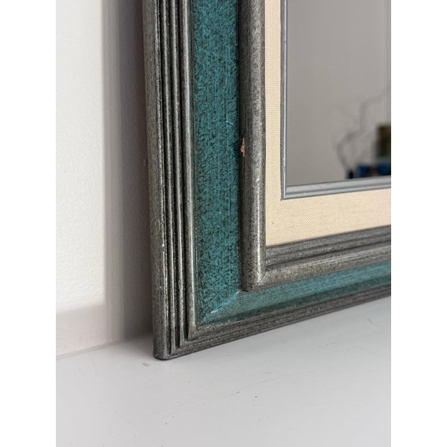 Mint Mid Century Traditional Mint Green & Silver Wood Wall Mirror For Sale - Image 8 of 12
