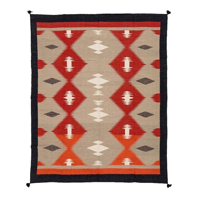 Modern Handmade Navajo Style Wool Area Rug – Contemporary Southwest Geometric For Sale