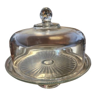 1980s Anchor Hocking “Canton” Glass Cake Dome and Multifunctional Server- 2 Piece For Sale