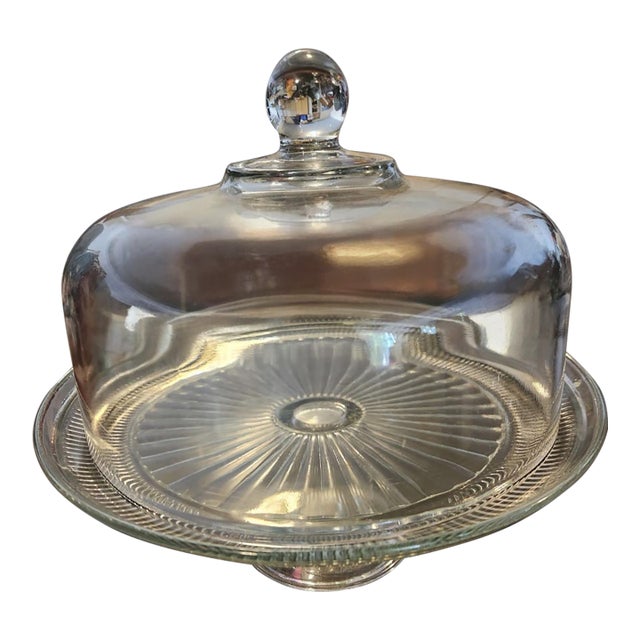 1980s Anchor Hocking “Canton” Glass Cake Dome and Multifunctional Server- 2 Piece For Sale