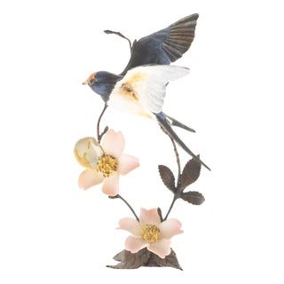 Porcelain & Bronze Barn Swallow Bird Sculpture by David Fryer for Royal Albany Worcester For Sale