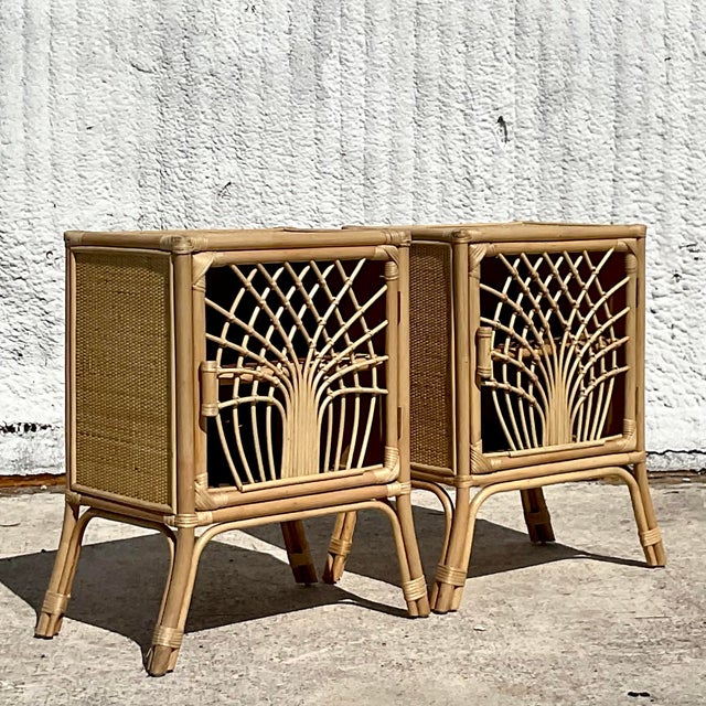 Vintage Costal Woven Rattan Nightstands a Pair Chairish
