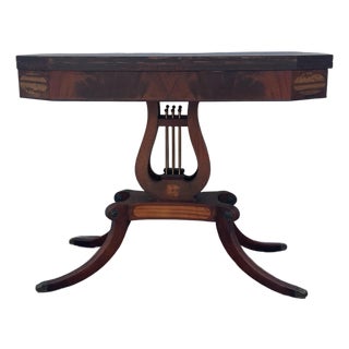 Mid 20th Century Federal Revival Mahogany Lyre Base Flip Top Games Table For Sale