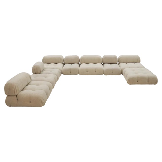 White Boucle Fabric Camaleonda Modular Sofa Set by Mario Bellini for B&b Italia, 1972, Set of 9 For Sale