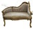 French Rococo Style Settee Sofa – Beige Embroidered Upholstery With Ornate Gold Leaf Frame For Sale