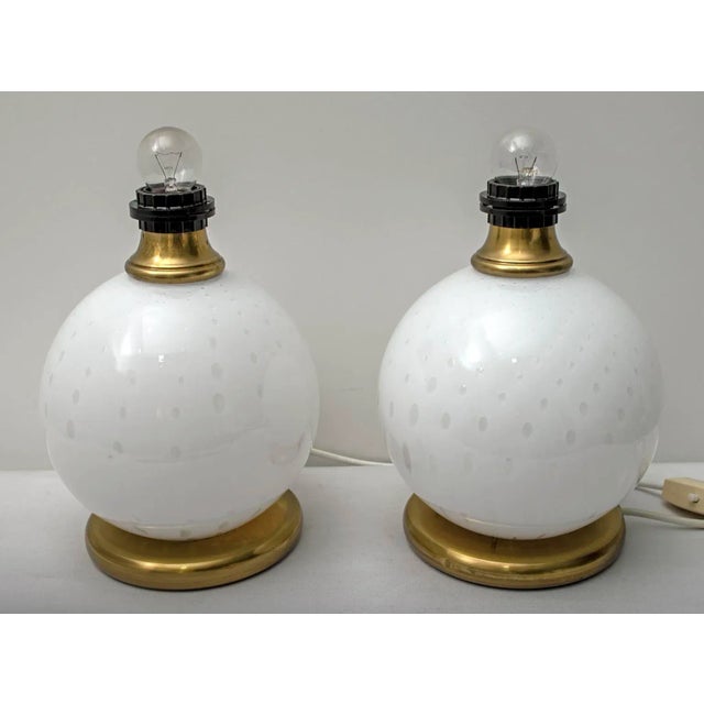 Mid-Century Brass and Murano Glass Table Lamps, 1970s, Set of 2 For Sale - Image 9 of 11