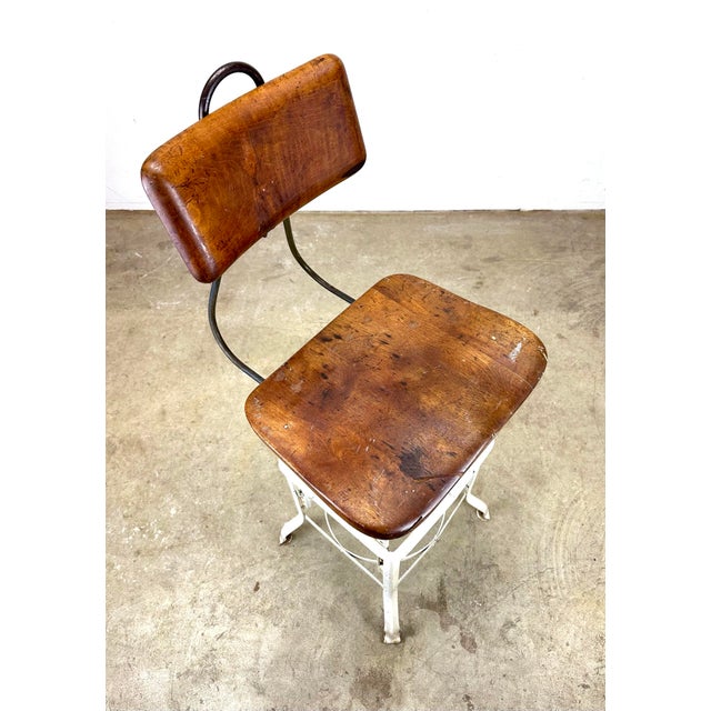 1940s Edward L. Koenig Sit-Rite Adjustable Industrial Work Chair Drafting Stool For Sale - Image 4 of 12