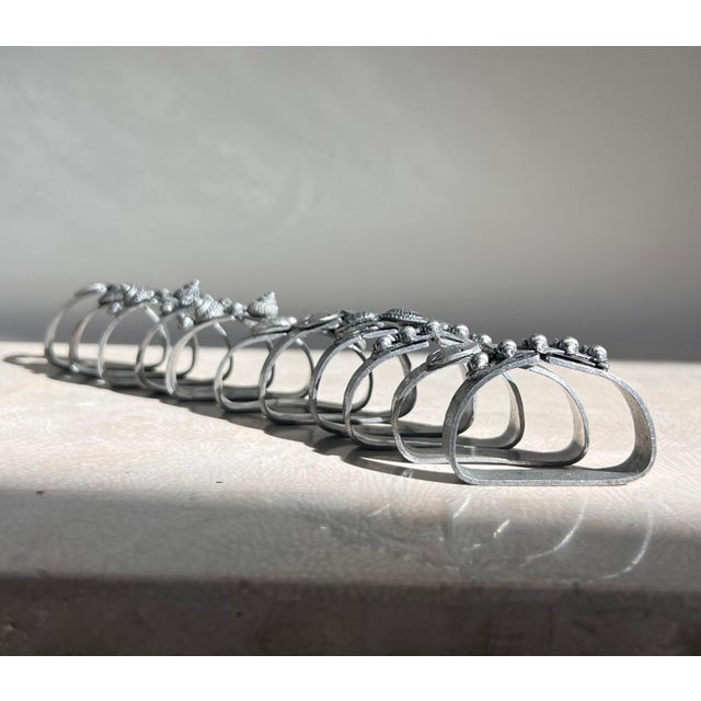 Brutalist Pewter Napkin Rings With Sculpted Shells, 1975 - Set of 11 For Sale - Image 3 of 12