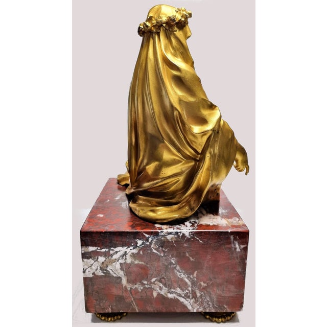 Black Mathurin Moreau, Dame qui pose, 1800s, Gilded Bronze with Red Marble Base For Sale - Image 8 of 12