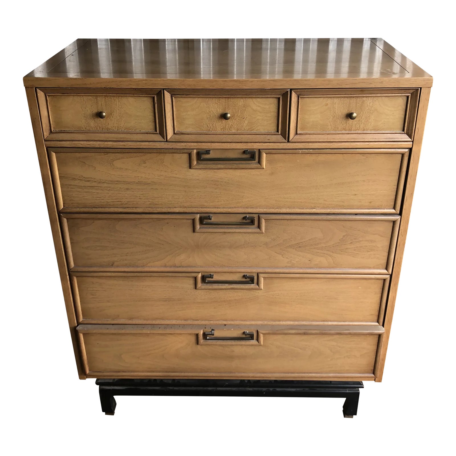 1960s American of Martinsville Pickled Oak Chinoiserie Tall Dresser |  Chairish