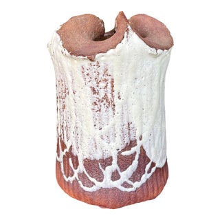 Signed Glazed Stoneware Vessel Vase For Sale