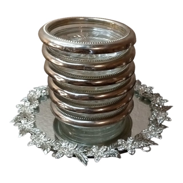GORGEOUS Set of 6 Silver Rimmed 4" Coasters Made In Italy This set of 6 silver-rimmed 4" coasters, made in Italy, is a...