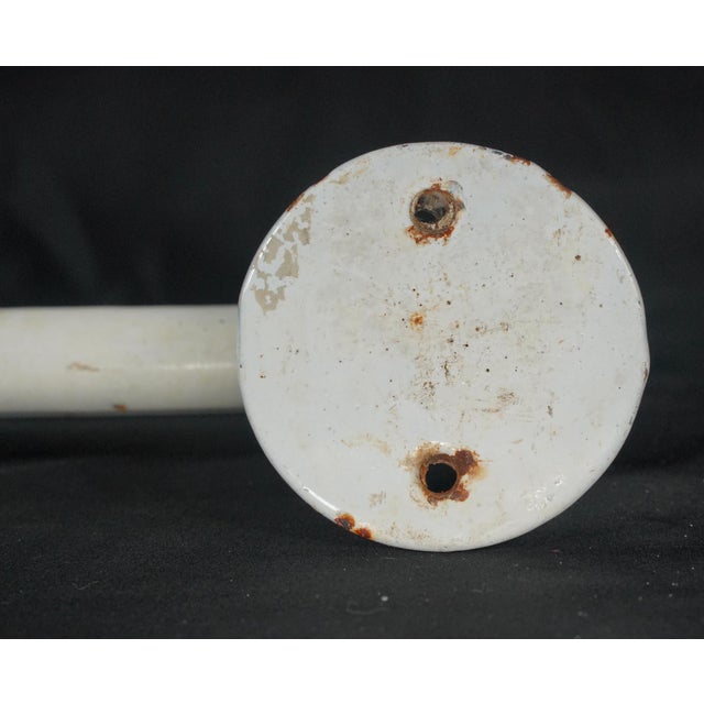 Metal Vintage French White Enameled Cast Iron Double Towel Rack For Sale - Image 7 of 8