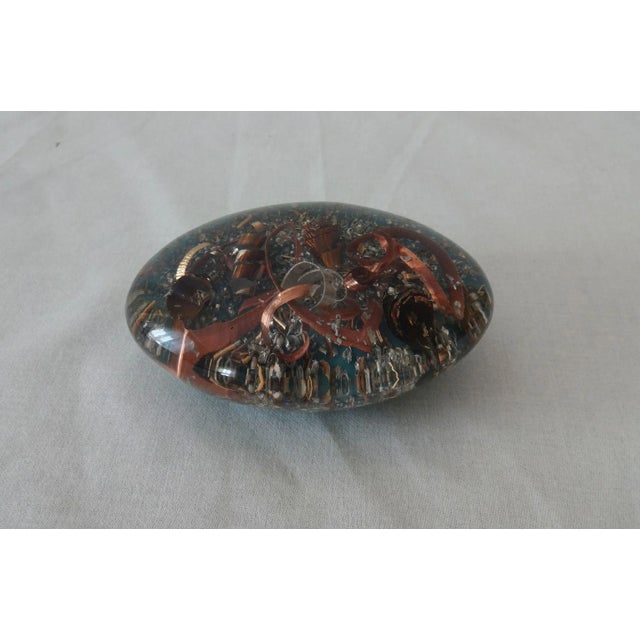 Blue Vintage Lucite/Resin Paperweight With Metal Shavings For Sale - Image 8 of 8