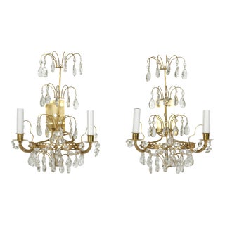 Swedish Crystal and Brass Sconces - a Pair
